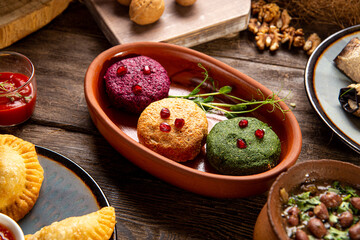 Georgian appetizer pkhali on the served table