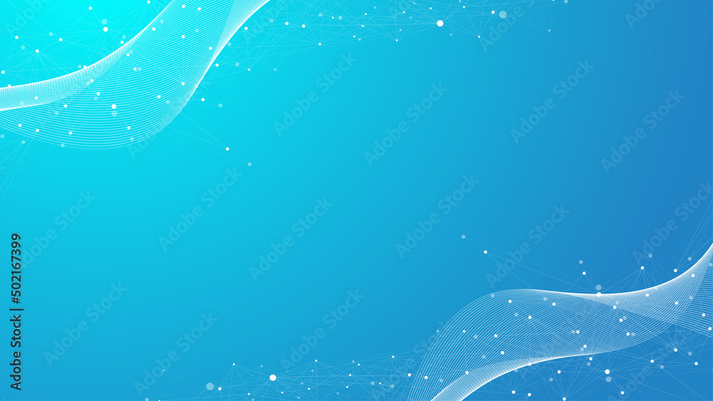 Aufkleber Digits abstract background with connected line and dots, wave flow illustration. Digital neural networks. Network and connection background for your presentation