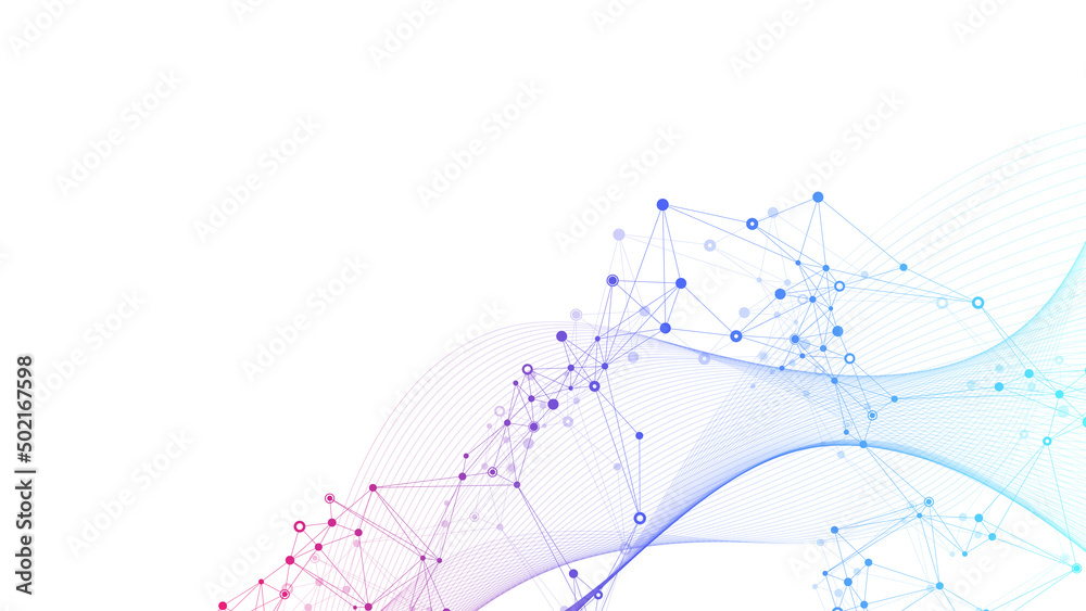 Aufkleber Digits abstract illustration with connected line and dots, wave flow. Digital neural networks. Network and connection background for your presentation. Graphic polygonal background.