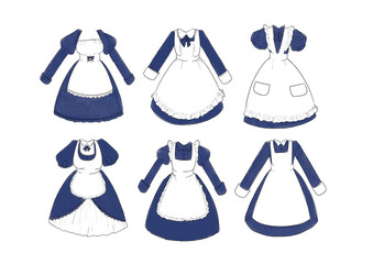 ネイビーのメイド服のイラストセット