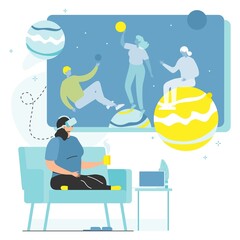 Metaverse vector woman using vr headset for game