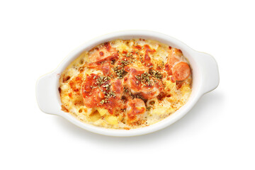 Baked Macaroni and Cheese with sausage.