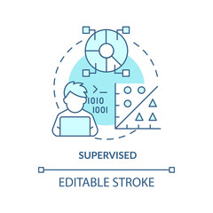 Supervised turquoise concept icon. Labeled dataset. Category of machine learning abstract idea thin line illustration. Isolated outline drawing. Editable stroke. Arial, Myriad Pro-Bold fonts used