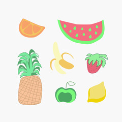 Summer vector set with different fruits and berries.