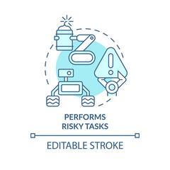 Performs risky tasks turquoise concept icon. Artificial intelligence advantage abstract idea thin line illustration. Isolated outline drawing. Editable stroke. Arial, Myriad Pro-Bold fonts used