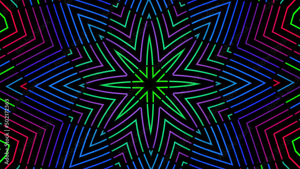 Poster multicolored kaleidoscope with abstract patterns changing colors and size of shapes. animation. anim