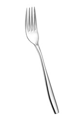 Empty metal fork on white background