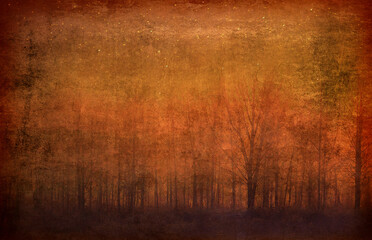 	
Dark landscape showing river, forest and stars in the night sky