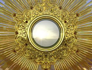 Jesus Christ in the monstrance present in the Sacrament of the Eucharist - 3D illustration