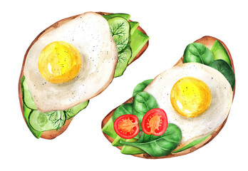 Breakfast toast with fried egg watercolor