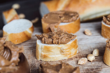 nut food on a cutting wooden board in the kitchen