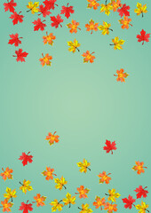 Orange Leaf Background Green Vector. Plant Abstract Texture. Yellow Wallpaper Foliage. Canadian Leaves Design.