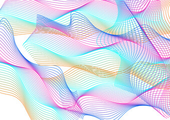 Iridescent Mesh Background White Vector. Array Design. Multicolored Line Modern. Blend Motive Template. Rainbow Minimal Ribbon.
