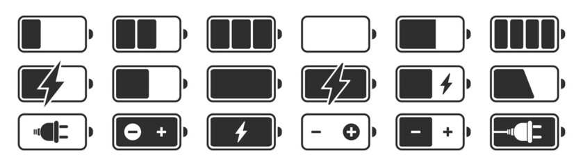 Battery charge level indicators icons set. Discharged and fully charged battery smartphone. Vector Illustration eps10.
 - obrazy, fototapety, plakaty