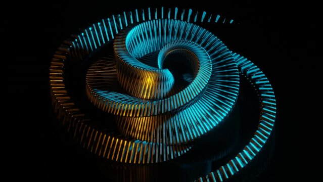 Crazy metal spiral. Abstract animated screensaver of cyclic translational spiral motion of mechanical parts