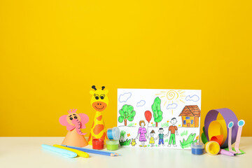 Concept of World Children's Day against yellow background