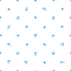 Fototapeta na wymiar Watercolor seamless pattern with cute blue flowers. Perfect for fabric, textile, apparel. Cute seamless pattern. Great for nursery fabric, textile.