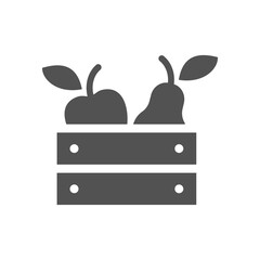 Fruits crate, farm bio food black icon. Apple and pear casket filled symbol.