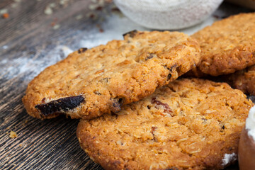 wheat-oatmeal cookies with peanuts, closeup
