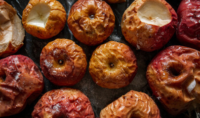 Baked apples top view. texture background