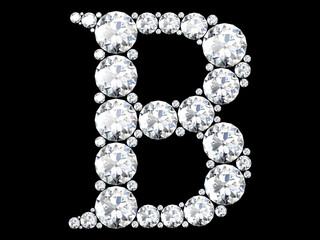 Diamond letters with gemstones isolated on black.3D rendering