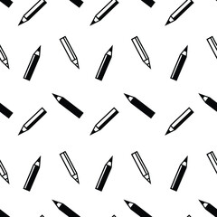 Vector seamless pattern. Linear and silhouettes of simple pencils. Monochrome black on white. Minimalism, design for wrapping paper, notebook cover, textile, wallpaper.