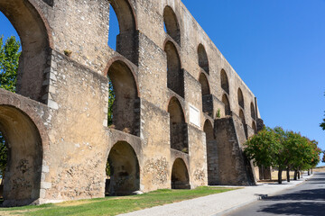 Fototapeta na wymiar Amoeira aqueduct of the fortified city of Elvas (World Heritage Site by UNESCO). Alentejo region, Portugal.
