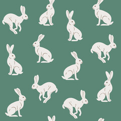 Seamless trendy animal pattern with hare. Vector design print.