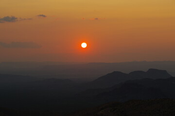 Sunset over desert landscape in Big Bend