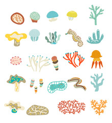 undersea life vector illustration background set