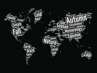 Fototapeta na wymiar Autumn word cloud in shape of world map, concept background