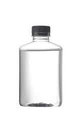 clear plastic bottle with liquid on white background
