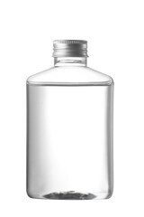 clear plastic bottle with liquid on white background