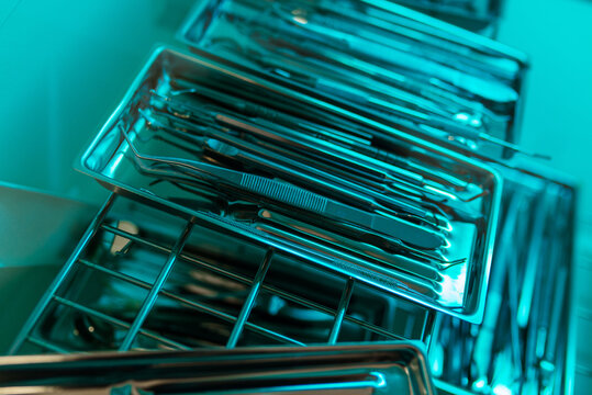Close-up shot of a thermostat for sterilization of stainless steel dental tools in dentistry