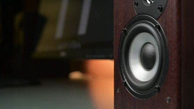 Close-up of the vibration of the speaker diffuser from the pressure of music