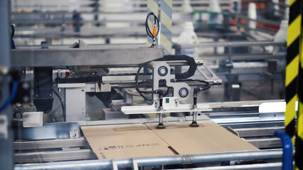 Cardboard package box packing machine. Clip. Box forming production line