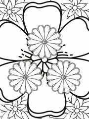Doodle floral in black and white. A page for coloring book: very interesting and relaxing job for children and adults. Zentangle drawing. Flower carpet in a magic garden
