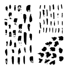 Vector set of brush acrylic strokes. Black color on white background. Hand painted grange elements. Ink drawing. Dirty artistic design