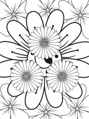 Doodle floral in black and white. A page for coloring book: very interesting and relaxing job for children and adults. Zentangle drawing. Flower carpet in a magic garden