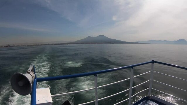ferry ride from Naples to the islands. At the background we see Mount Vesuvius.