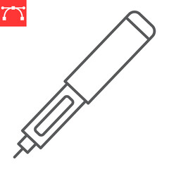 Insulin pen line icon, diabetic syringe and healthcare, insulin injection pen vector icon, vector graphics, editable stroke outline sign, eps 10.