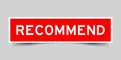 Square label banner with word recommend in red color on gray background