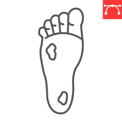 Diabetic foot line icon, ulcer and disease, diabetic foot vector icon, vector graphics, editable stroke outline sign, eps 10.