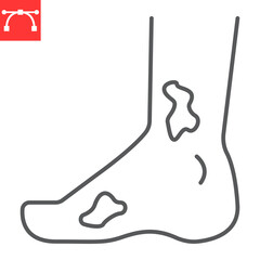 Diabetic foot line icon, ulcer and disease, diabetic foot vector icon, vector graphics, editable stroke outline sign, eps 10.