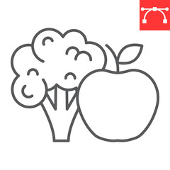 Broccol and apple line icon, diet and organic, healthy food vector icon, vector graphics, editable stroke outline sign, eps 10.