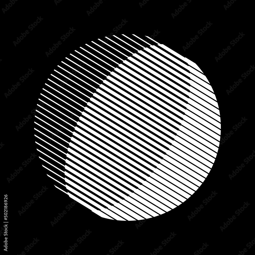 Aufkleber circle with parallel lines as logo or icon. white minimal geometry over black background.