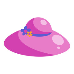 Pink women's hat. Vector flat illustration of a beach hat.