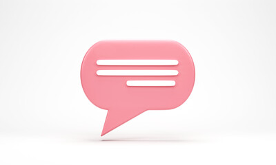 3D rendering, 3D illustration. Chat bubble icon isolated on white background. Minimal pink chat typing. Design element for social media, messages or comment.