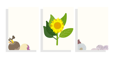 vector template background set with flat sunflower, garlic, root vegetable, 