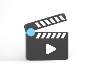 3D rendering, 3D illustration. Movie clapper icon or Film slate on white background.